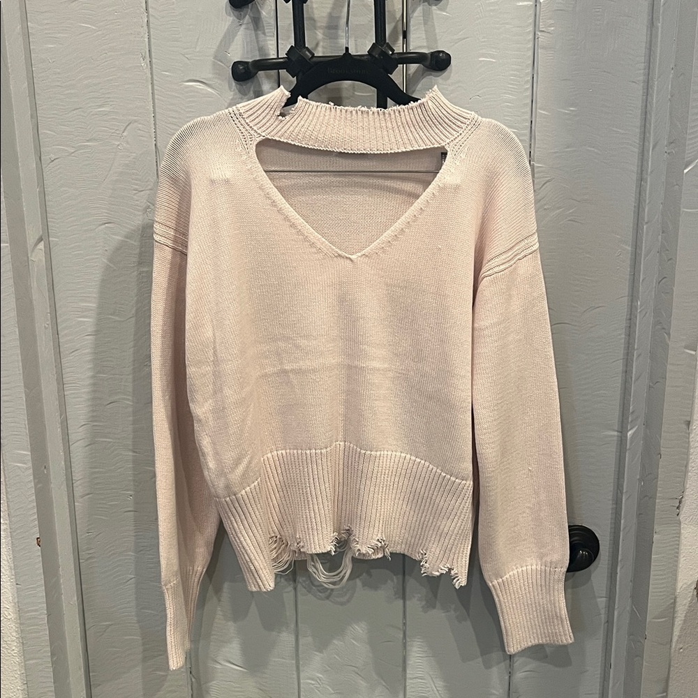 525 America Women's Cream Sweater with Cut-Out Detail NWT